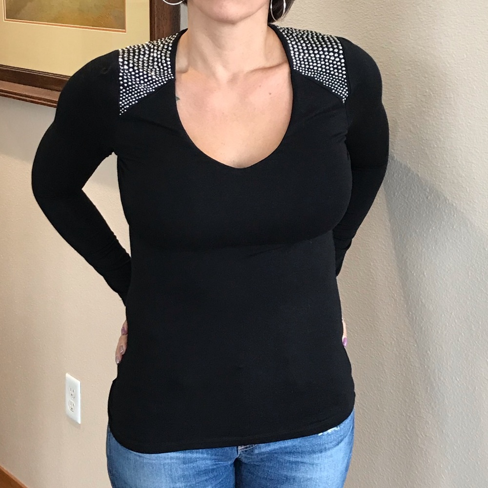 Vince Camuto black silver studded XS top
